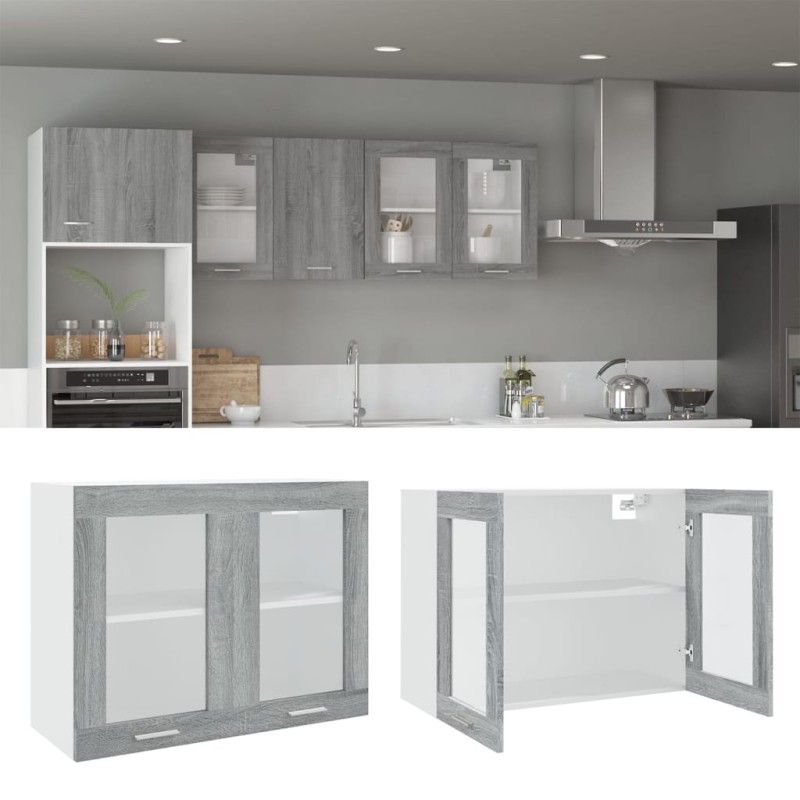 vidaXL Κρεμαστό Γυάλινο Ντουλάπι "Lyon" Γκρι Sonoma 80x31x60 εκ. από Τεχνητό Ξύλο