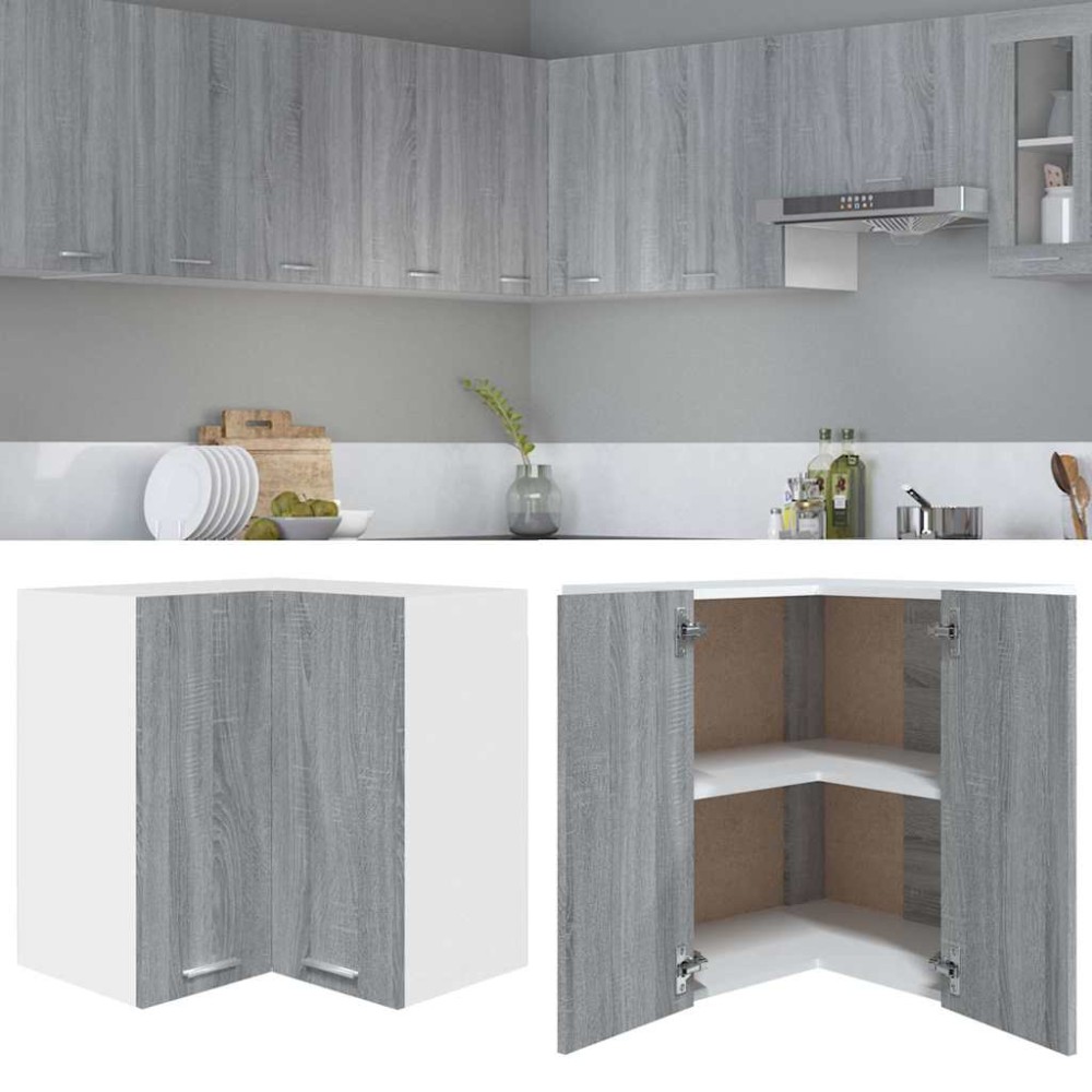 vidaXL Κρεμαστό Γωνιακό Ντουλάπι "Lyon" Γκρι Sonoma 57x57x60 εκ. από Τεχνητό Ξύλο