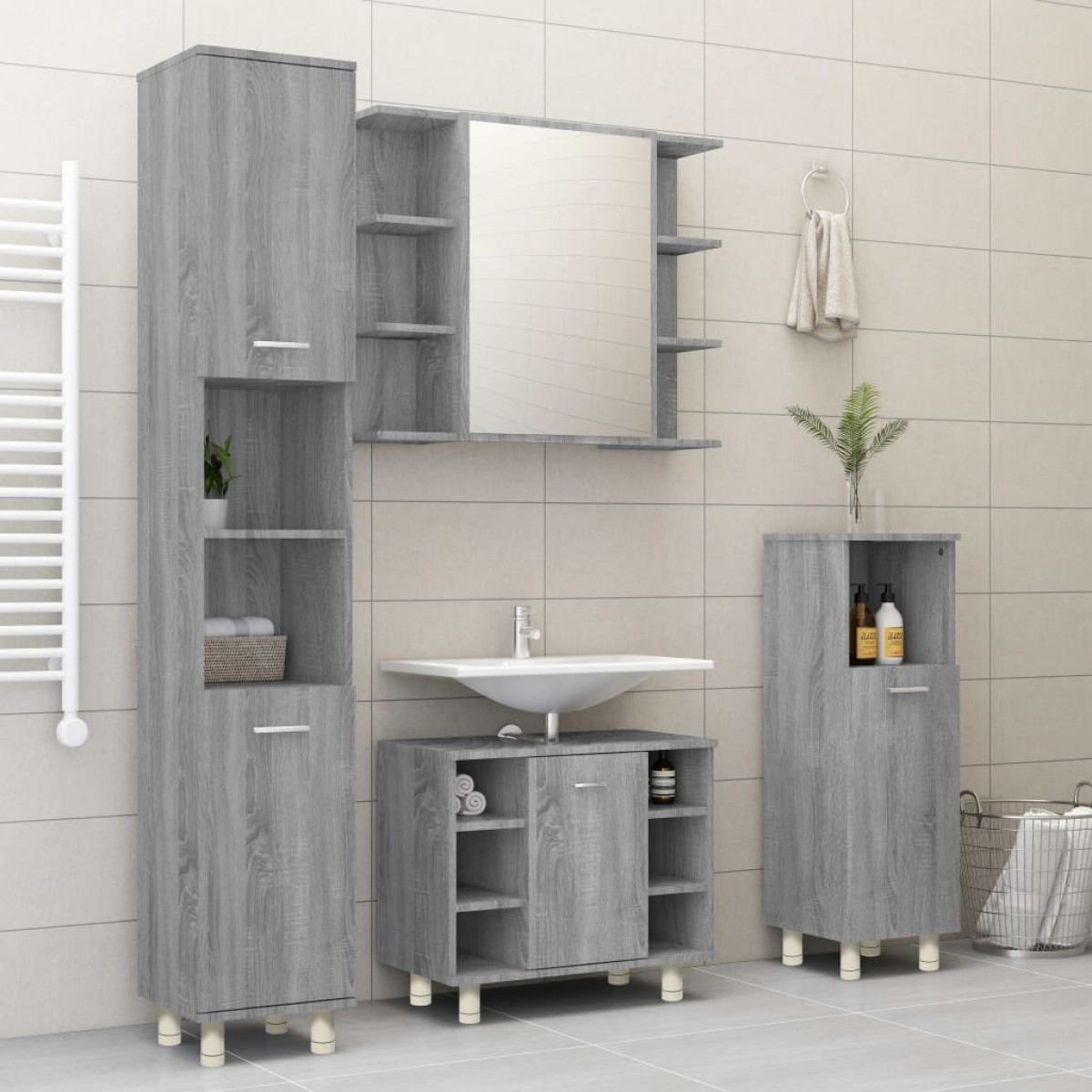 vidaXL Ντουλάπι Μπάνιου Γκρι Sonoma 30x30x95 εκ. Επεξεργασμένο Ξύλο