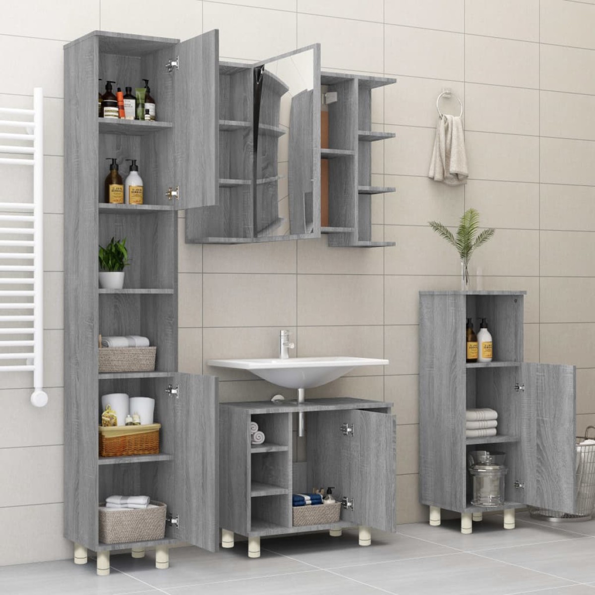 vidaXL Ντουλάπι Μπάνιου Γκρι Sonoma 30x30x95 εκ. Επεξεργασμένο Ξύλο