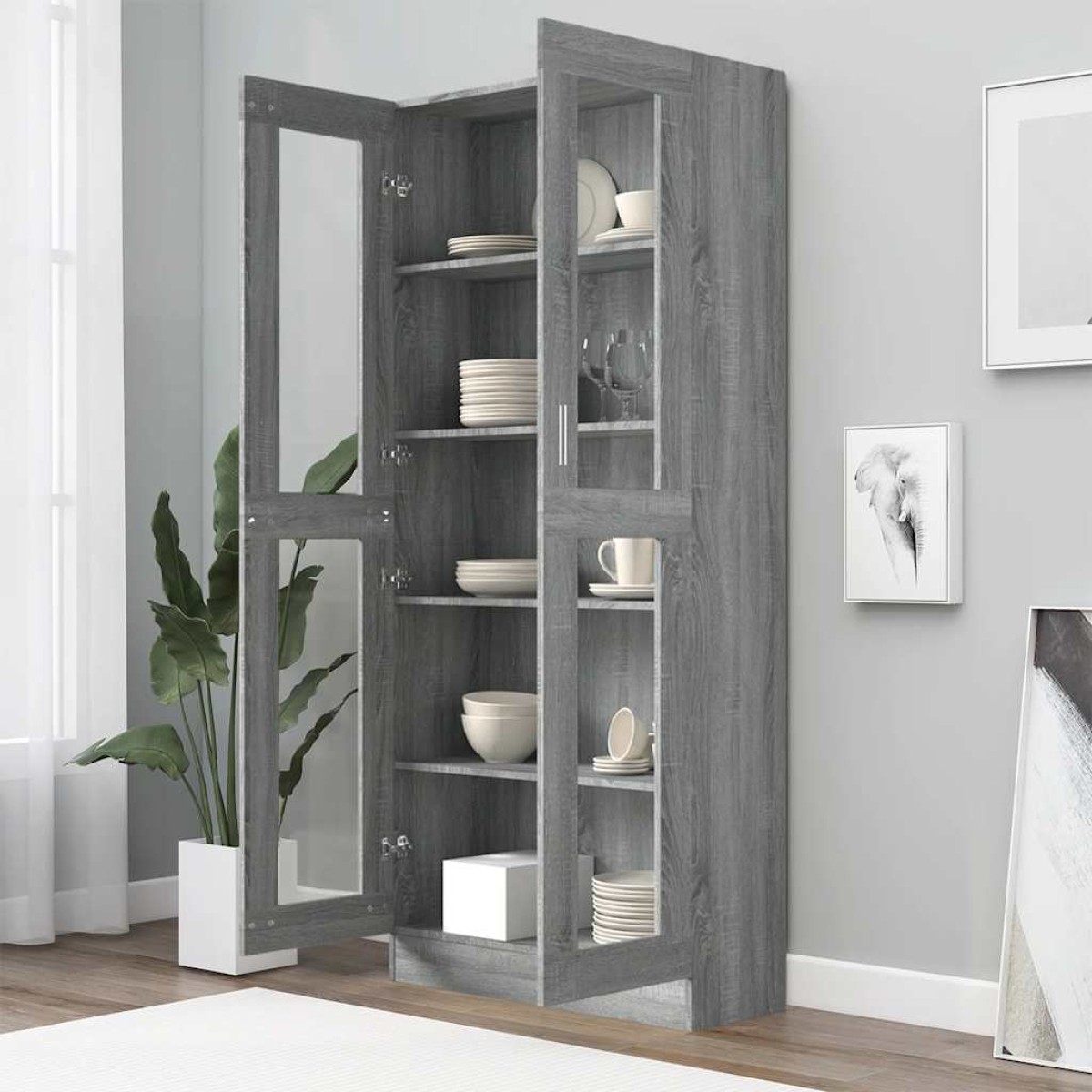 vidaXL Βιτρίνα Γκρι Sonoma 82,5x30,5x185,5 εκ. από Επεξεργασμένο Ξύλο