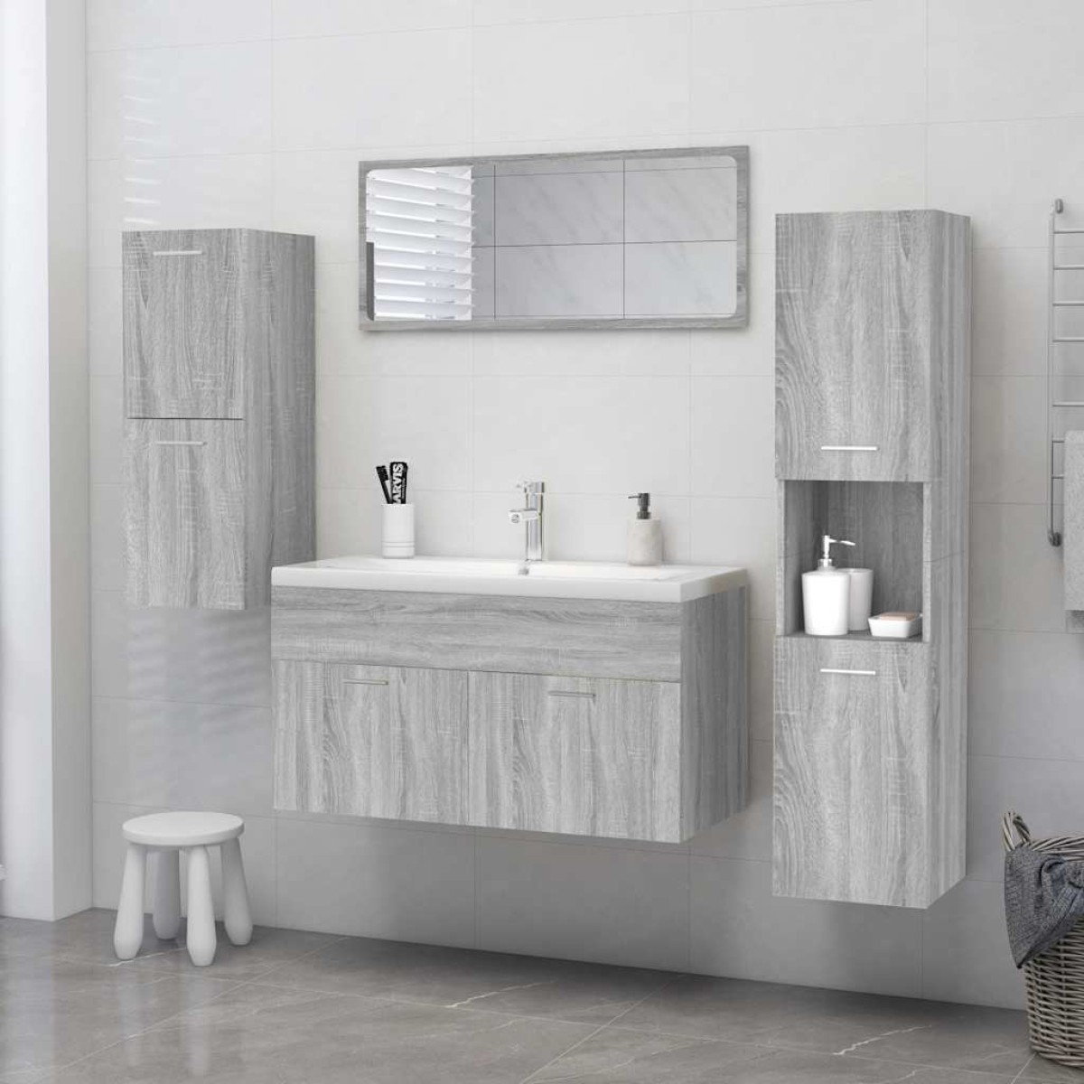 vidaXL Ντουλάπι Μπάνιου Γκρι Sonoma 30x30x130 εκ. Επεξεργασμένο Ξύλο