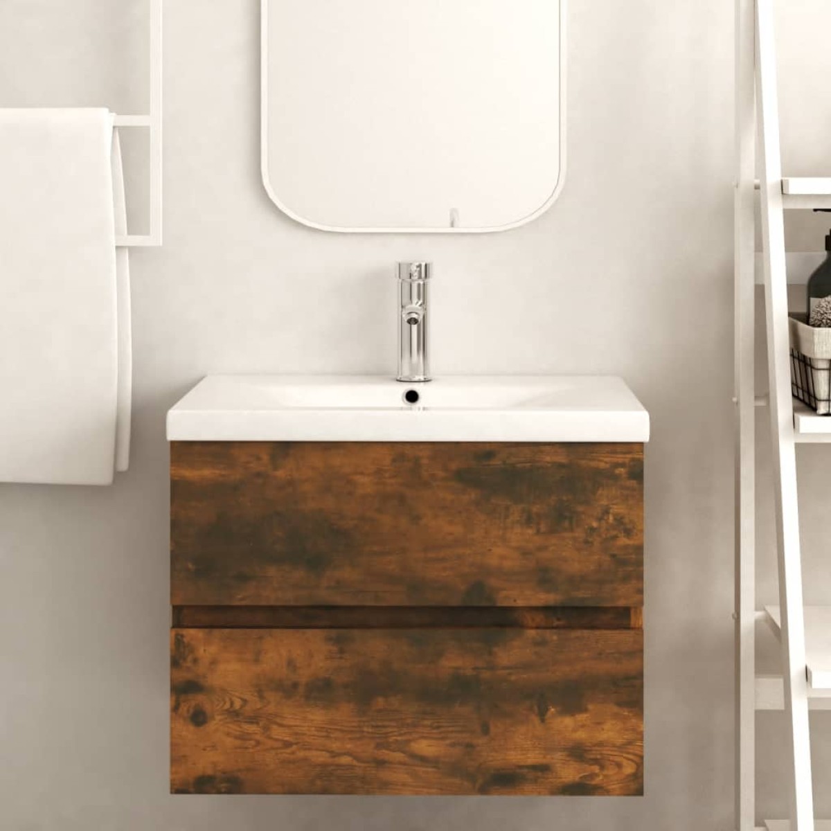 vidaXL Ντουλάπι Νιπτήρα Καπνιστή Δρυς 60x38,5x45 εκ. από Επεξεργ. Ξύλο