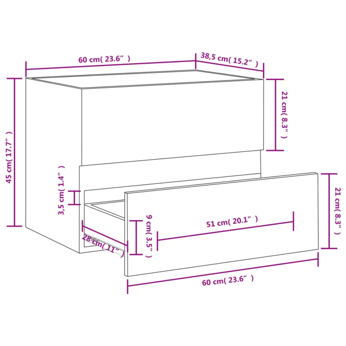 vidaXL Ντουλάπι Νιπτήρα Καπνιστή Δρυς 60x38,5x45 εκ. από Επεξεργ. Ξύλο