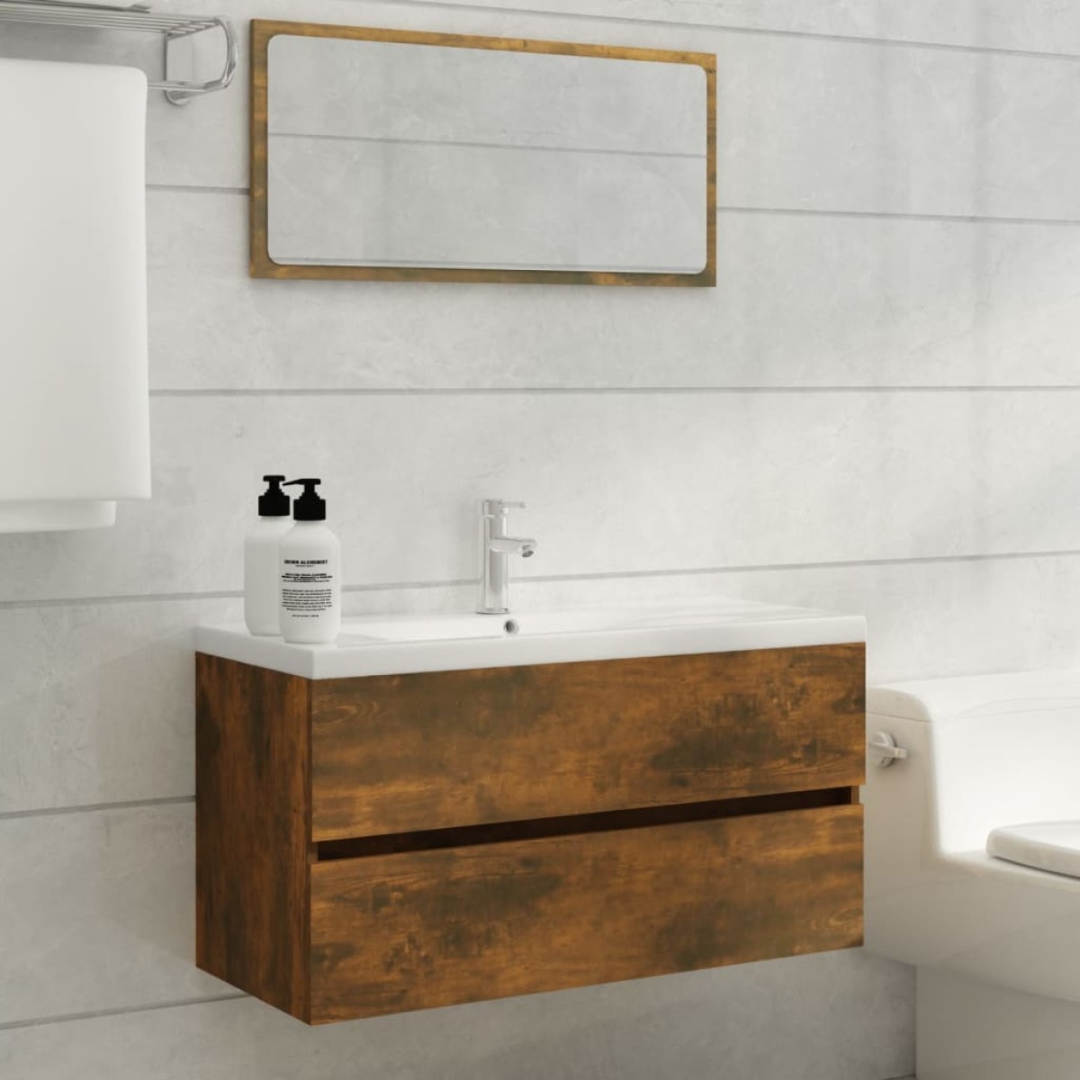 vidaXL Ντουλάπι Νιπτήρα Καπνιστή Δρυς 90x38,5x45 εκ Επεξεργασμένο Ξύλο