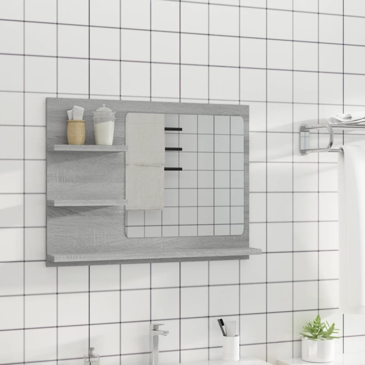 vidaXL Καθρέφτης Μπάνιου Γκρι Sonoma 60x10,5x45 εκ. Επεξεργασμένο Ξύλο