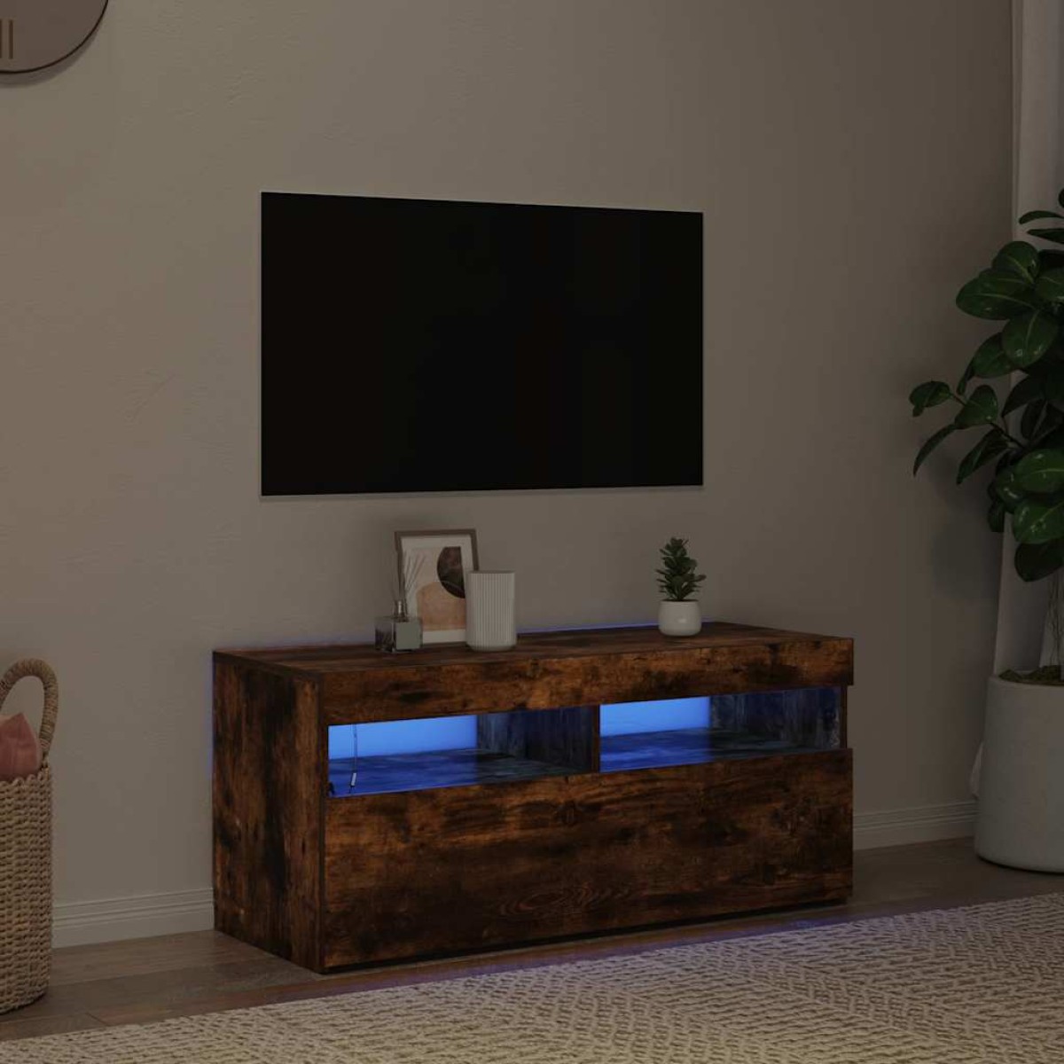 vidaXL Έπιπλο Τηλεόρασης με LED Καπνιστή Δρυς 90x35x40 εκ.