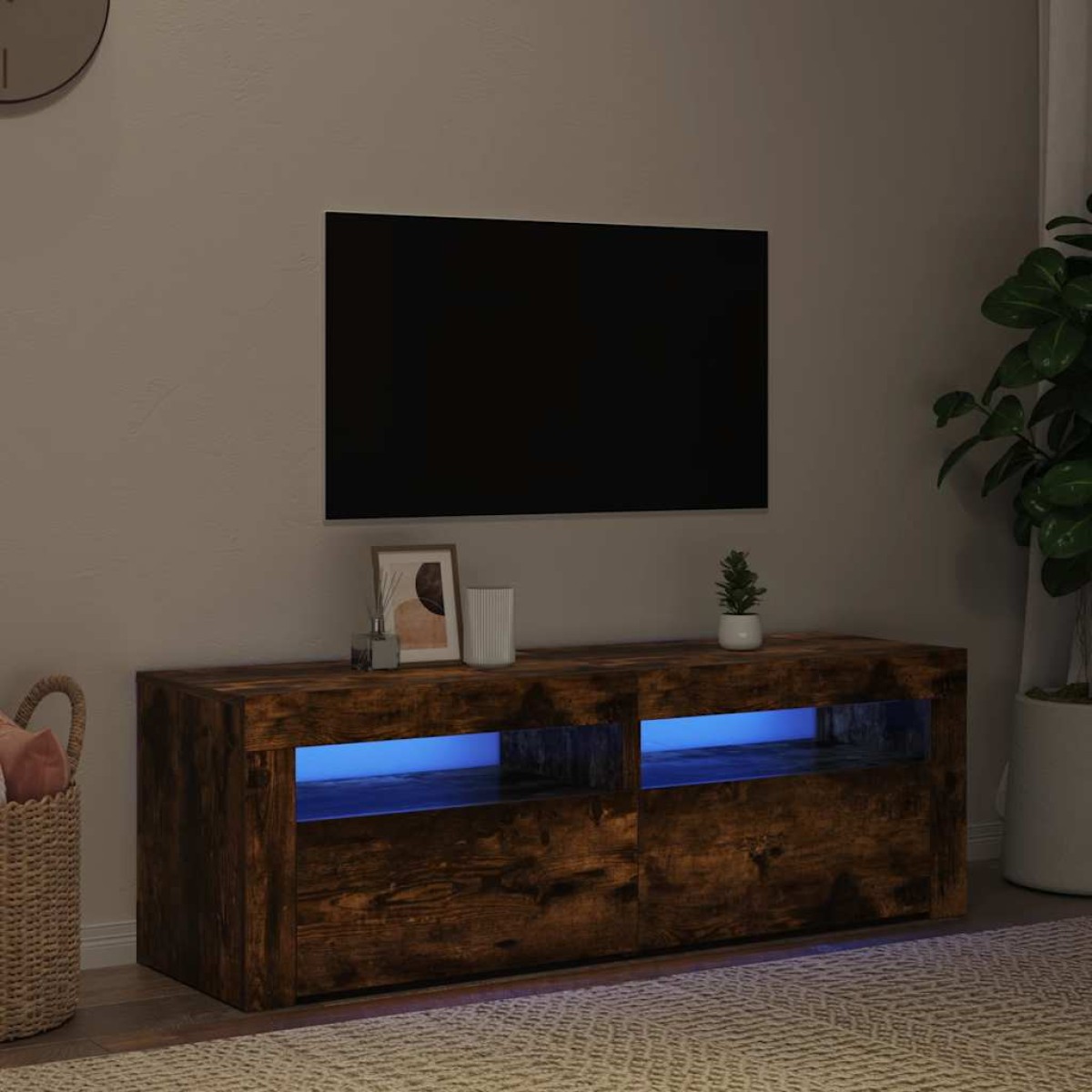 vidaXL Έπιπλο Τηλεόρασης με LED Καπνιστή Δρυς 120 x 35 x 40 εκ.