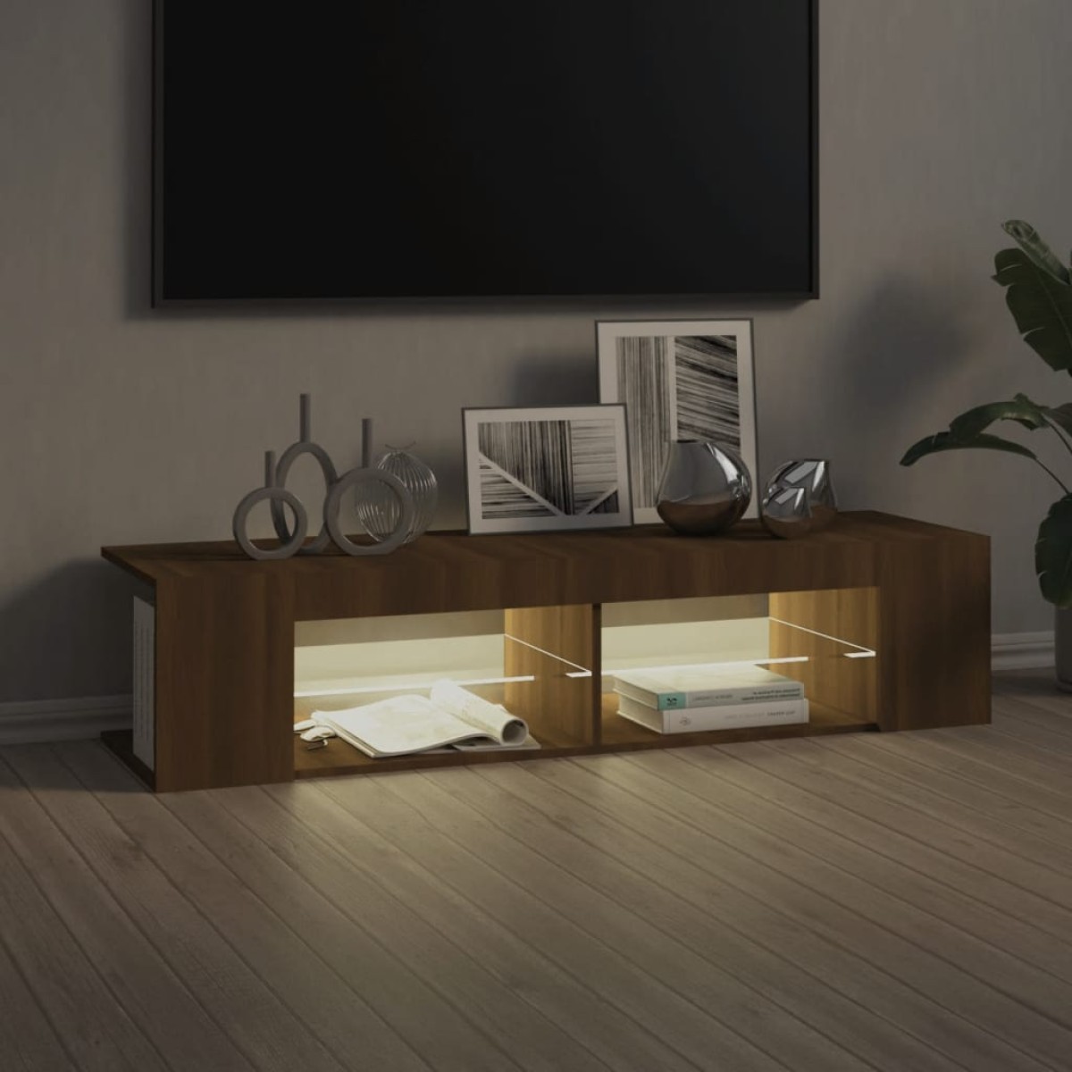 vidaXL Έπιπλο Τηλεόρασης με LED Καφέ Δρυς 135x39x30 εκ.