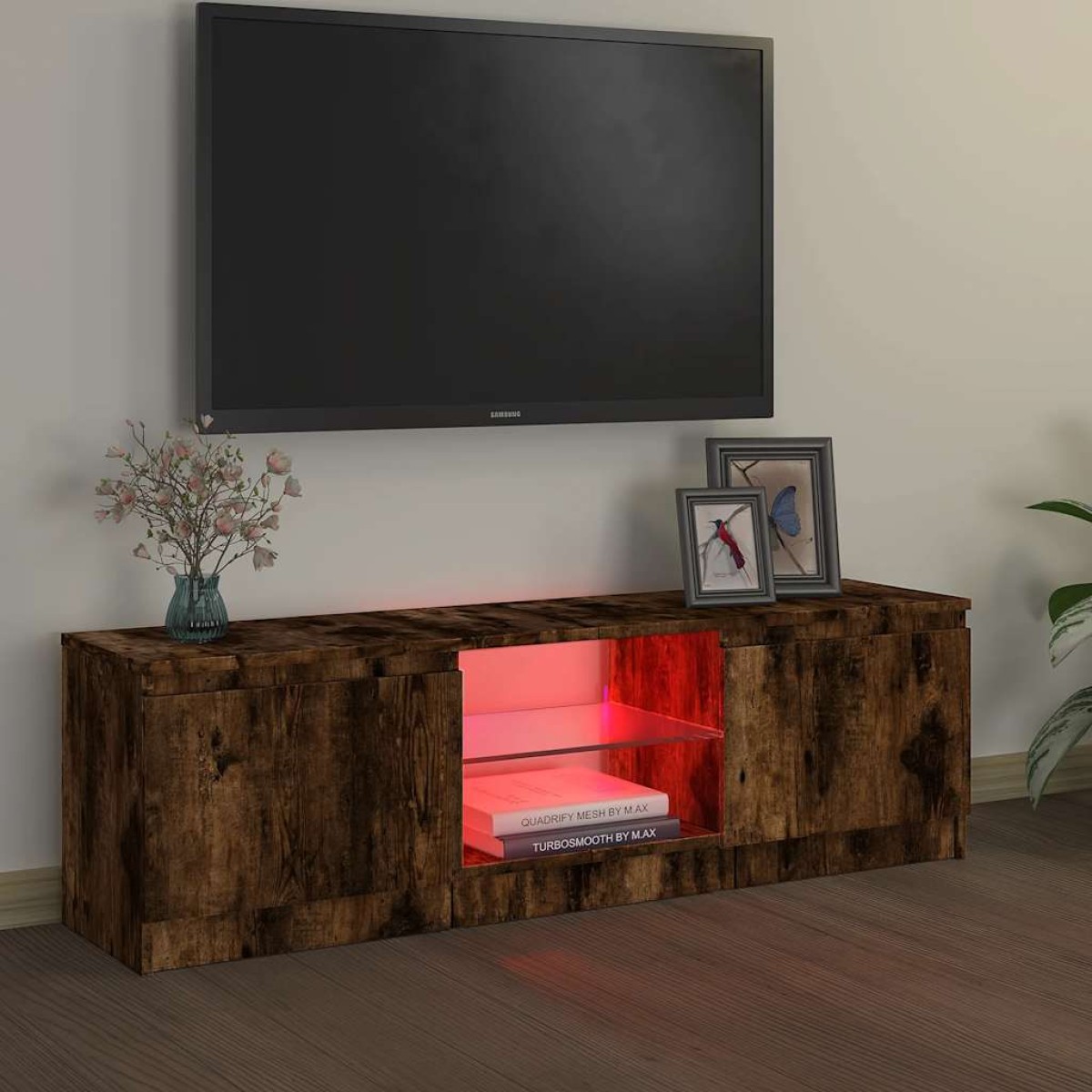 vidaXL Έπιπλο Τηλεόρασης με LED Καπνιστή Δρυς 120 x 30 x 35,5 εκ.