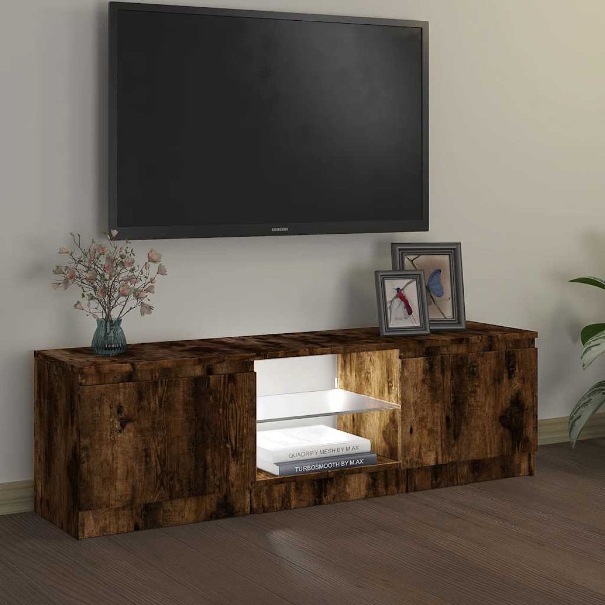 vidaXL Έπιπλο Τηλεόρασης με LED Καπνιστή Δρυς 120 x 30 x 35,5 εκ.