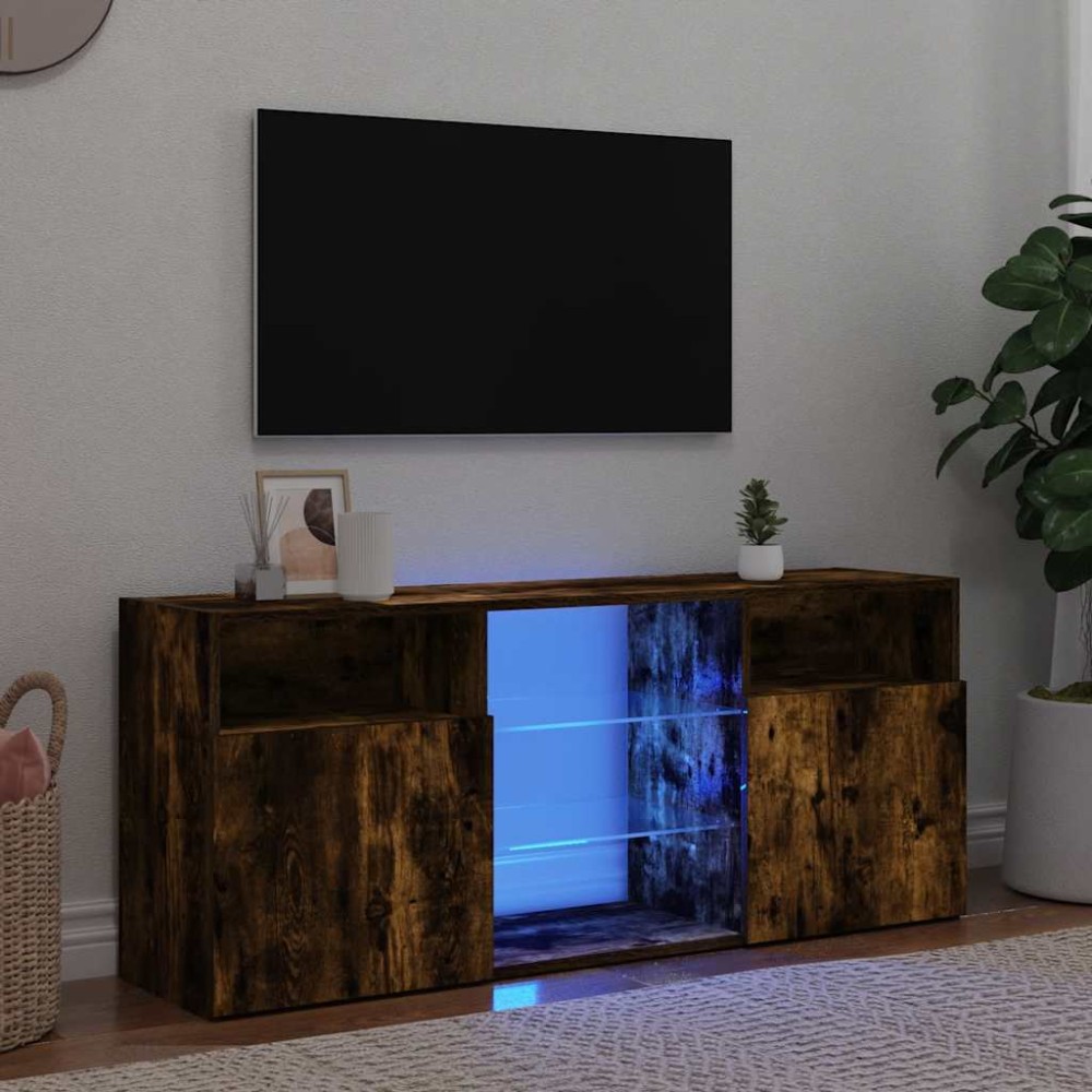 vidaXL Έπιπλο Τηλεόρασης με LED Καπνιστή Δρυς 120 x 30 x 50 εκ.
