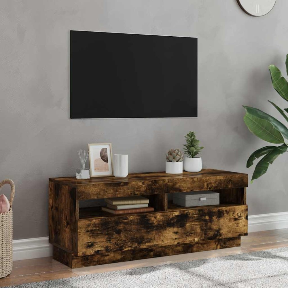 vidaXL Έπιπλο Τηλεόρασης με LED Καπνιστή Δρυς 100x35x40 εκ.