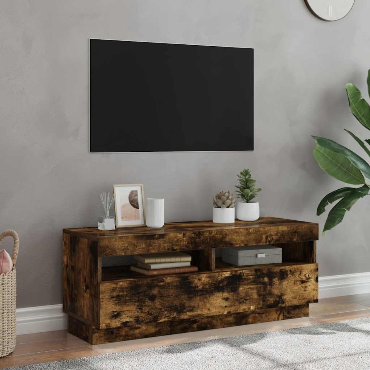 vidaXL Έπιπλο Τηλεόρασης με LED Καπνιστή Δρυς 100x35x40 εκ.
