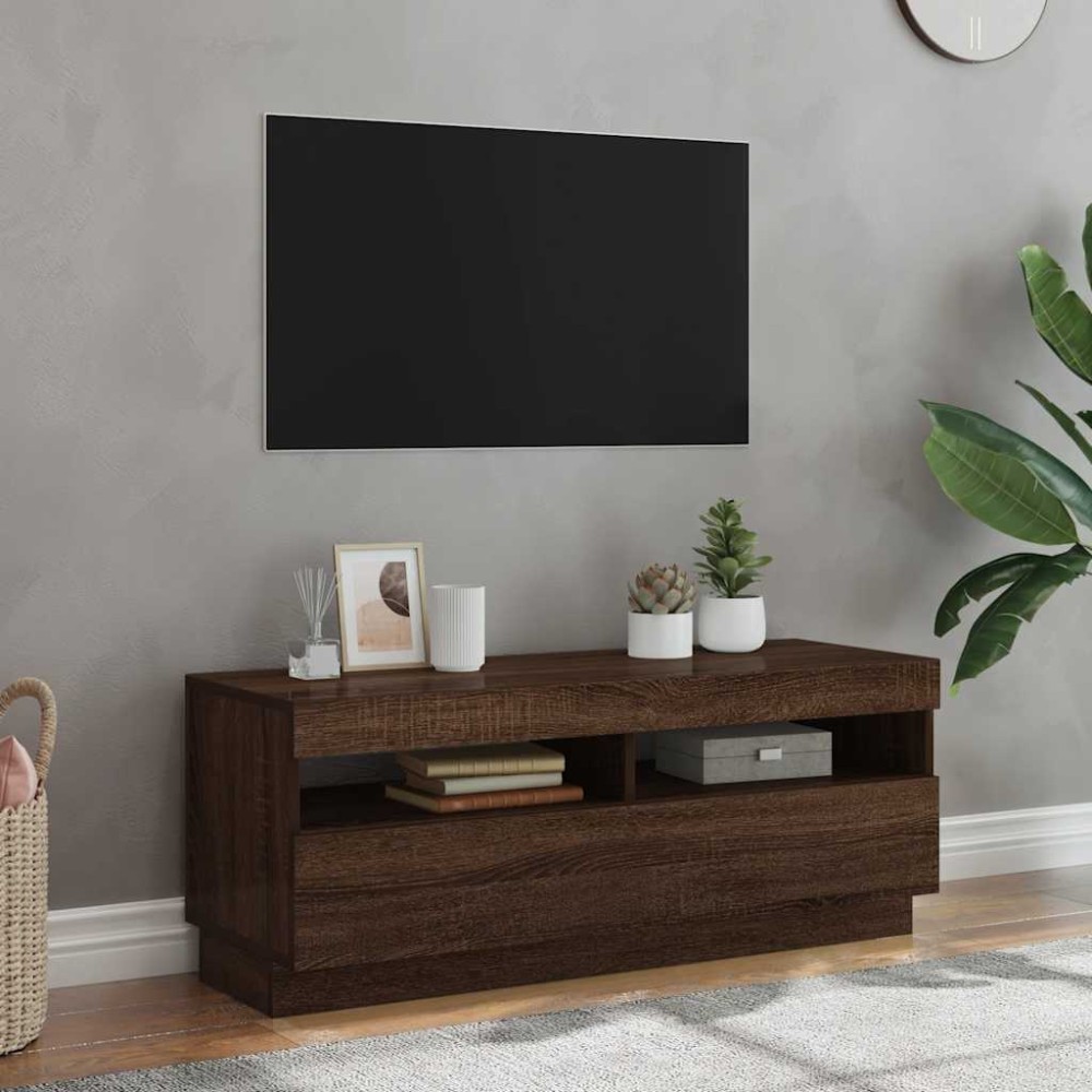 vidaXL Έπιπλο Τηλεόρασης με LED Καφέ Δρυς 100x35x40 εκ.
