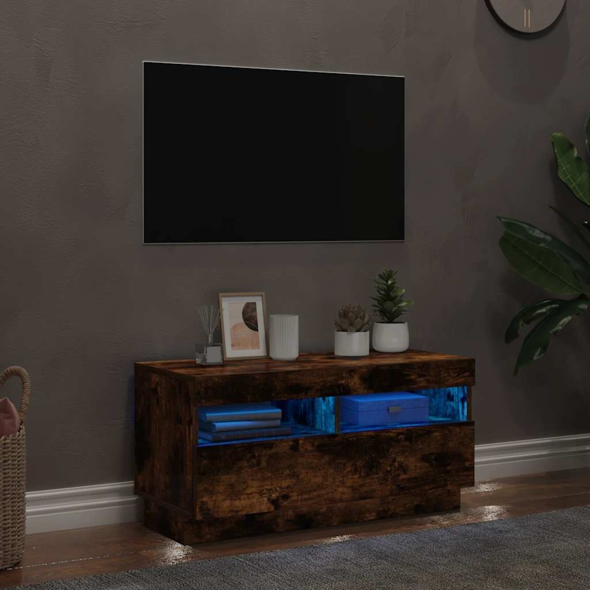 vidaXL Έπιπλο Τηλεόρασης με LED Καπνιστή Δρυς 80 x 35 x 40 εκ.