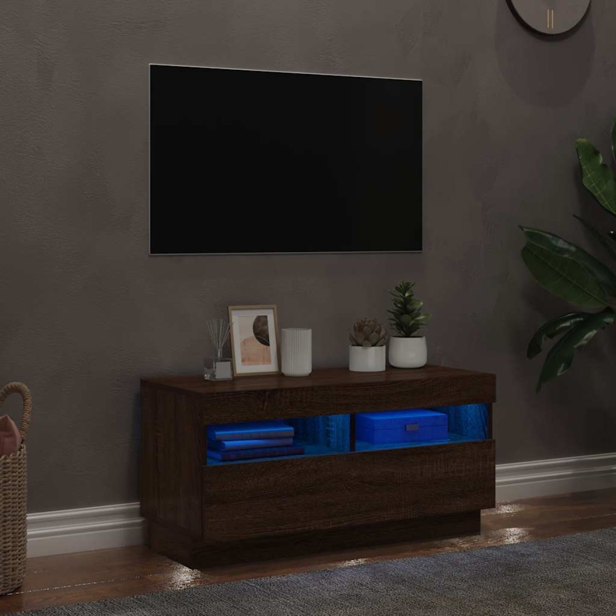 vidaXL Έπιπλο Τηλεόρασης με LED Καφέ Δρυς 80x35x40 εκ.
