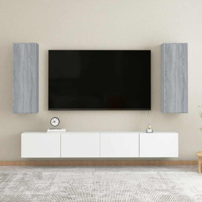 vidaXL Έπιπλα Τηλεόρασης 2 τεμ. Γκρι Sonoma30,5x30x90 εκ. Επεξ. Ξύλο
