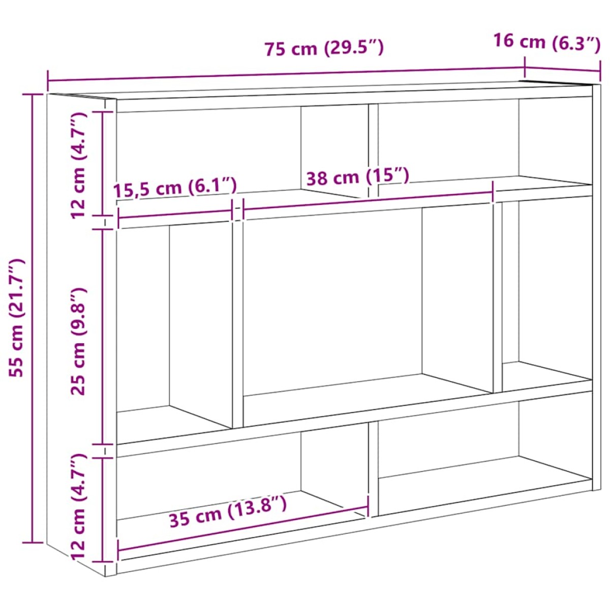 vidaXL Ραφιέρα Τοίχου Γκρι Sonoma 75 x 16 x 55 εκ. Επεξεργασμένο Ξύλο