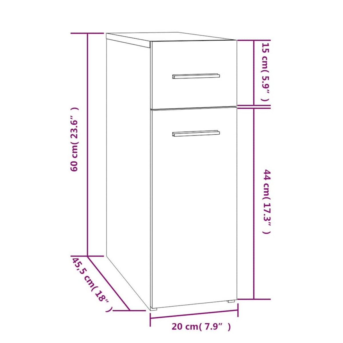vidaXL Συρταριέρα Γενικής Χρήσης Γκρι Sonoma 20x45,5x60 εκ. Επεξ. Ξύλο