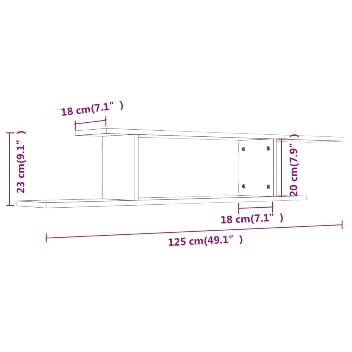 vidaXL Ράφι Τηλεόρασης Γκρι Sonoma 125x18x23 εκ. Επεξεργασμένο Ξύλο