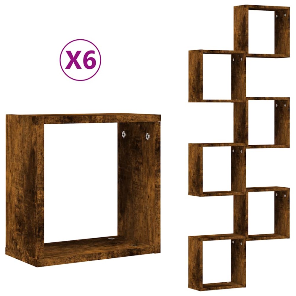 vidaXL Ράφια Τοίχου Κύβοι 6 τεμ. Καπνιστή Δρυς 30x15x30 εκ.