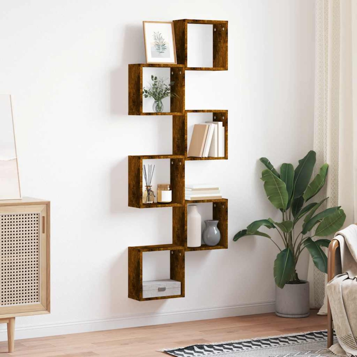 vidaXL Ράφια Τοίχου Κύβοι 6 τεμ. Καπνιστή Δρυς 30x15x30 εκ.