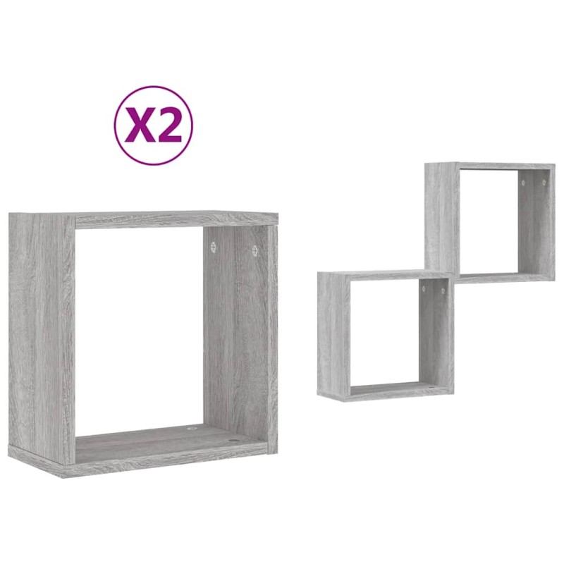 vidaXL Ράφια Τοίχου Κύβοι 2 τεμ. Γκρι Sonoma 30x15x30 εκ.
