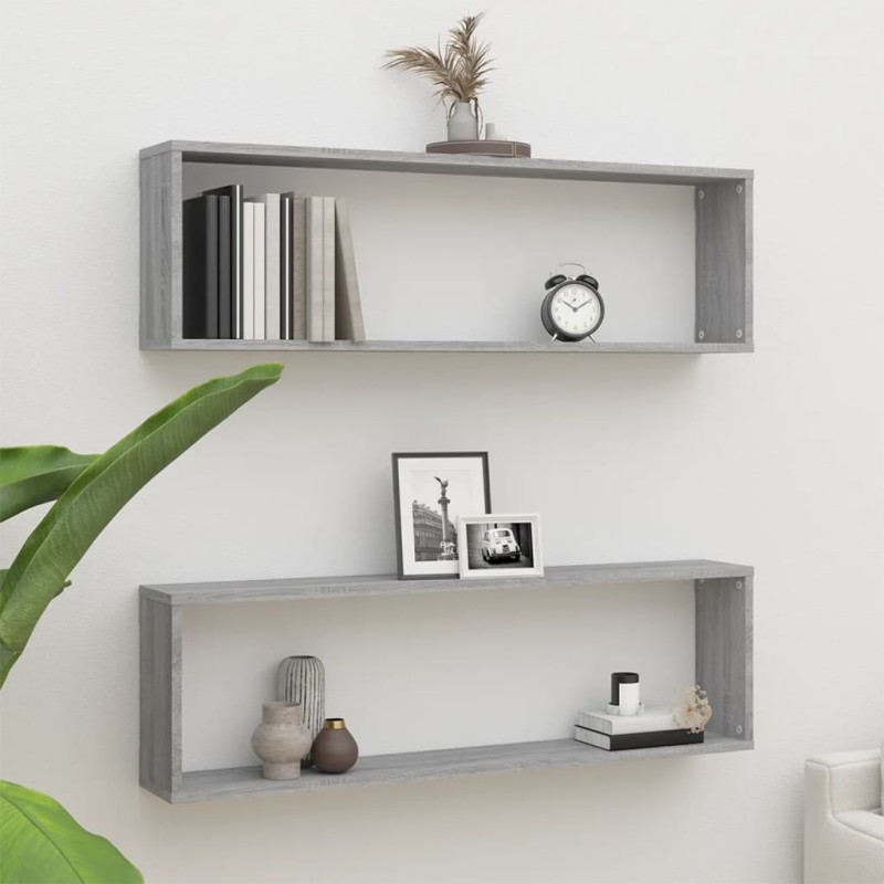 vidaXL Ραφιέρες Τοίχου Κύβος 2 τεμ Γκρι Sonoma 100x15x30εκ. Επεξ. Ξύλο