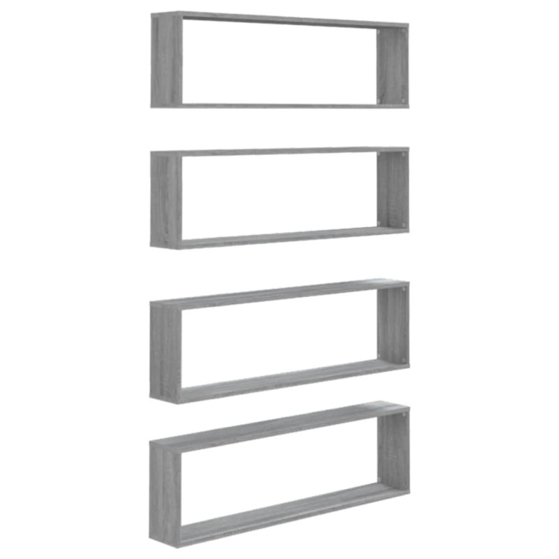 vidaXL Ραφιέρες Τοίχου Κύβος 4 τεμ Γκρι Sonoma 100x15x30εκ. Επεξ. Ξύλο