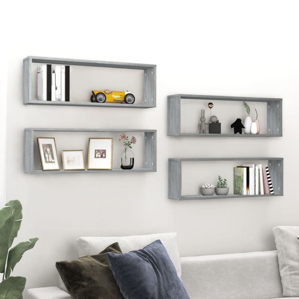 vidaXL Ραφιέρες Τοίχου Κύβος 4 τεμ Γκρι Sonoma 80x15x26,5 εκ. Επ. Ξύλο
