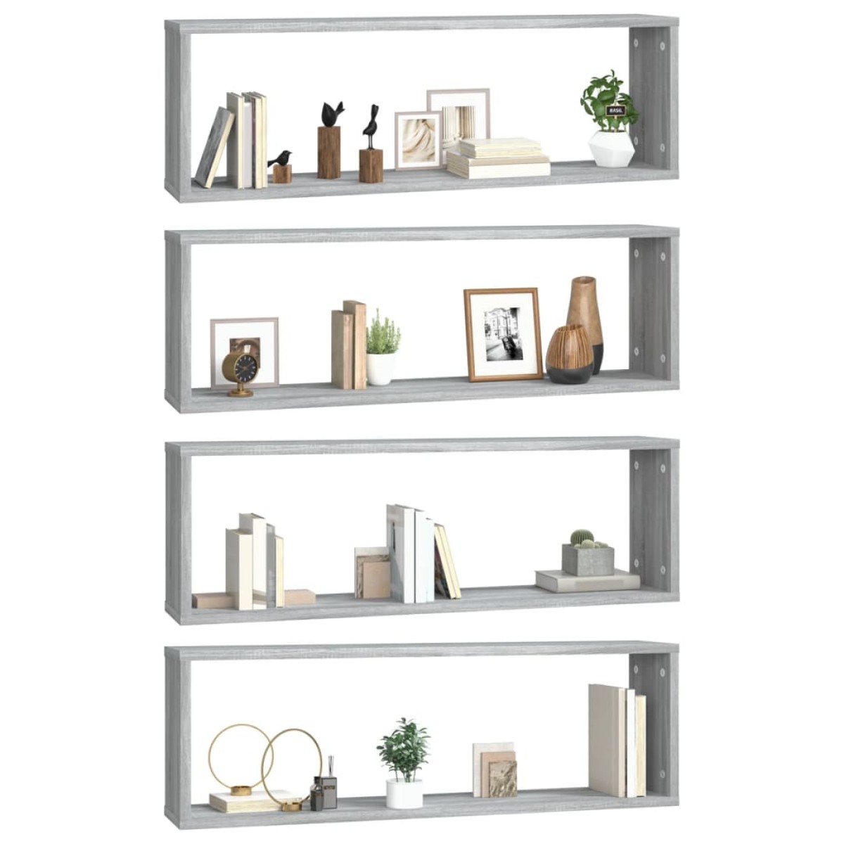 vidaXL Ραφιέρες Τοίχου Κύβος 4 τεμ Γκρι Sonoma 80x15x26,5 εκ. Επ. Ξύλο