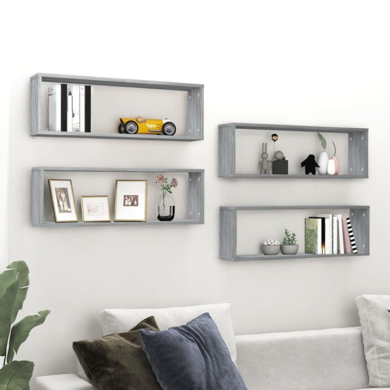 vidaXL Ραφιέρες Τοίχου Κύβος 4 τεμ Γκρι Sonoma 80x15x26,5 εκ. Επ. Ξύλο