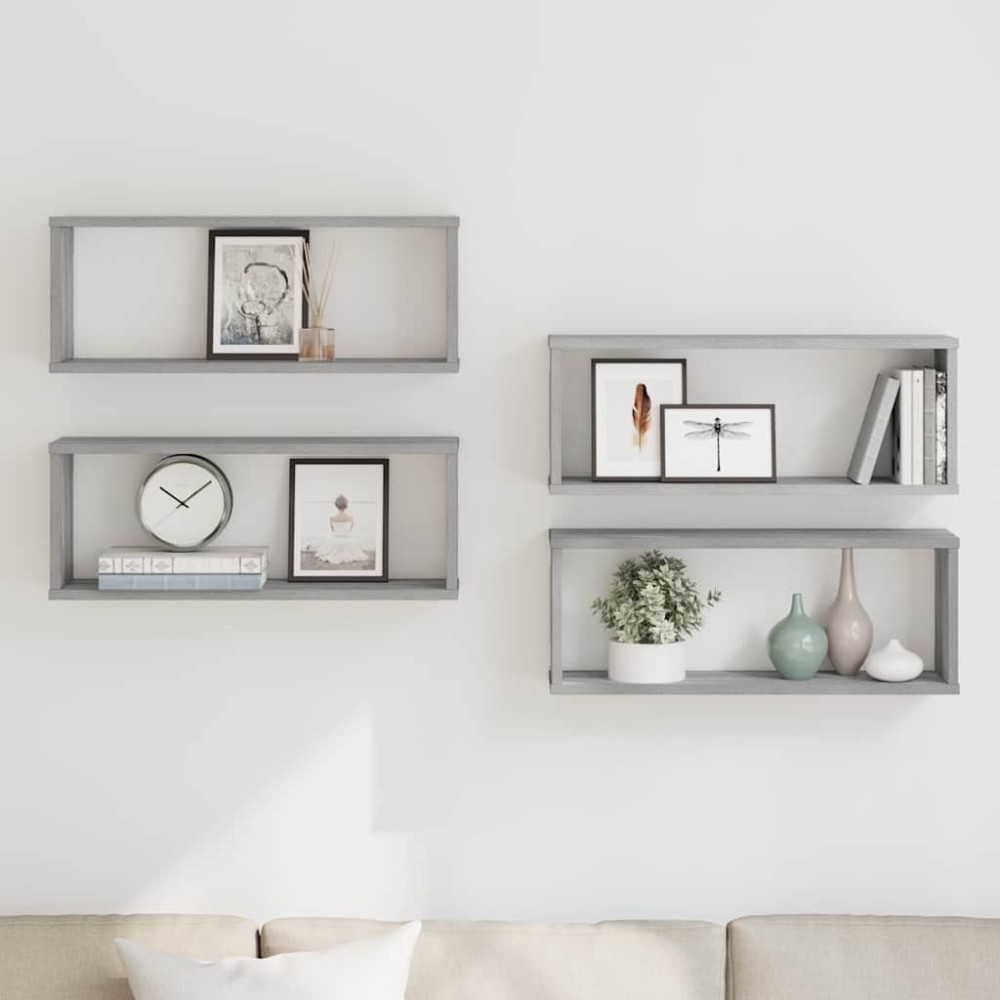 vidaXL Ραφιέρες Τοίχου Κύβος 4 τεμ Γκρι Sonoma 60x15x23 εκ. Επεξ. Ξύλο