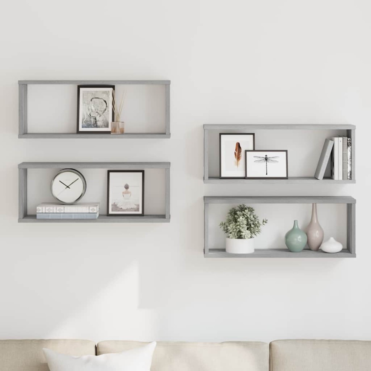 vidaXL Ραφιέρες Τοίχου Κύβος 4 τεμ Γκρι Sonoma 60x15x23 εκ. Επεξ. Ξύλο