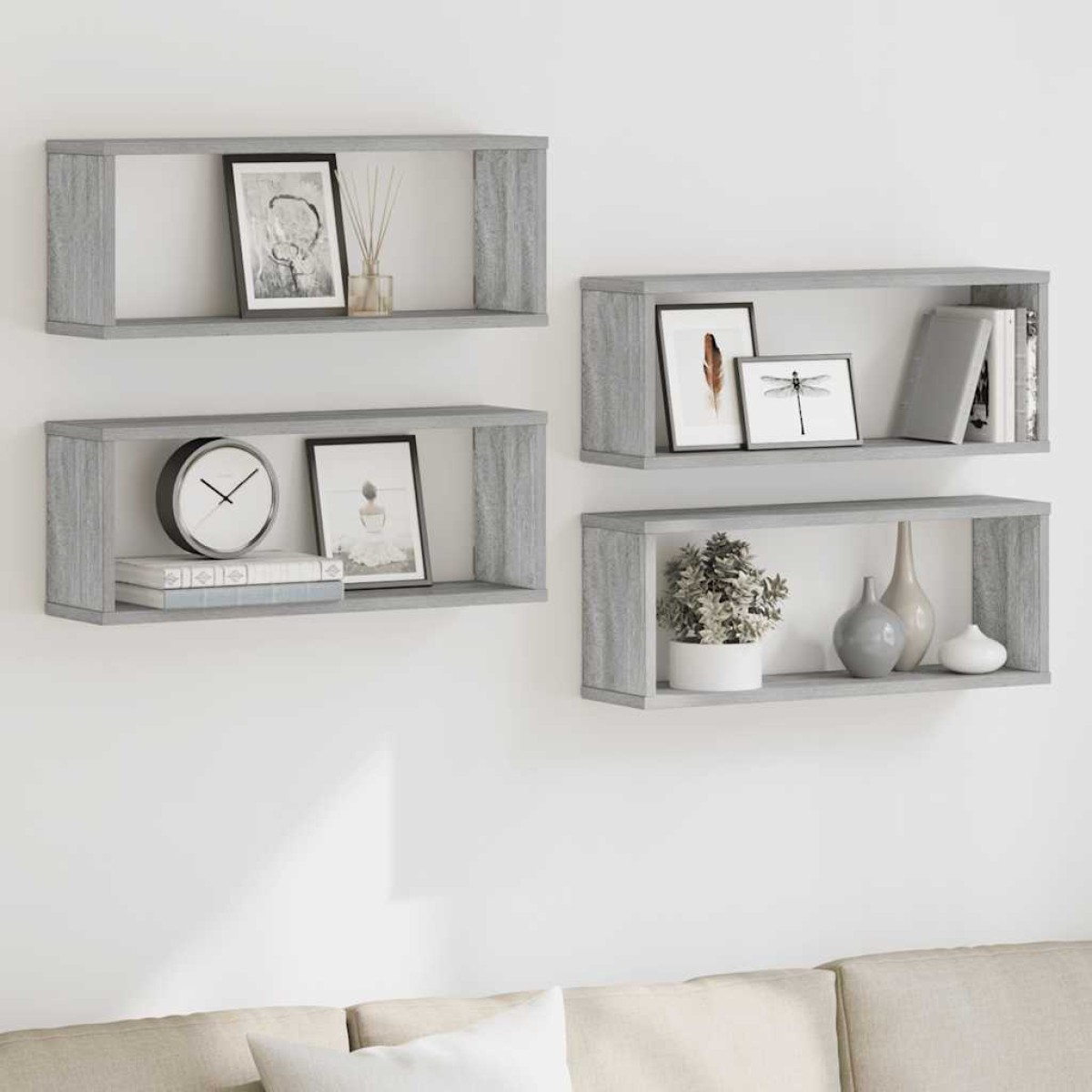 vidaXL Ραφιέρες Τοίχου Κύβος 4 τεμ Γκρι Sonoma 60x15x23 εκ. Επεξ. Ξύλο