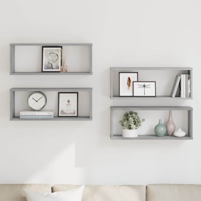 vidaXL Ραφιέρες Τοίχου Κύβος 4 τεμ Γκρι Sonoma 60x15x23 εκ. Επεξ. Ξύλο