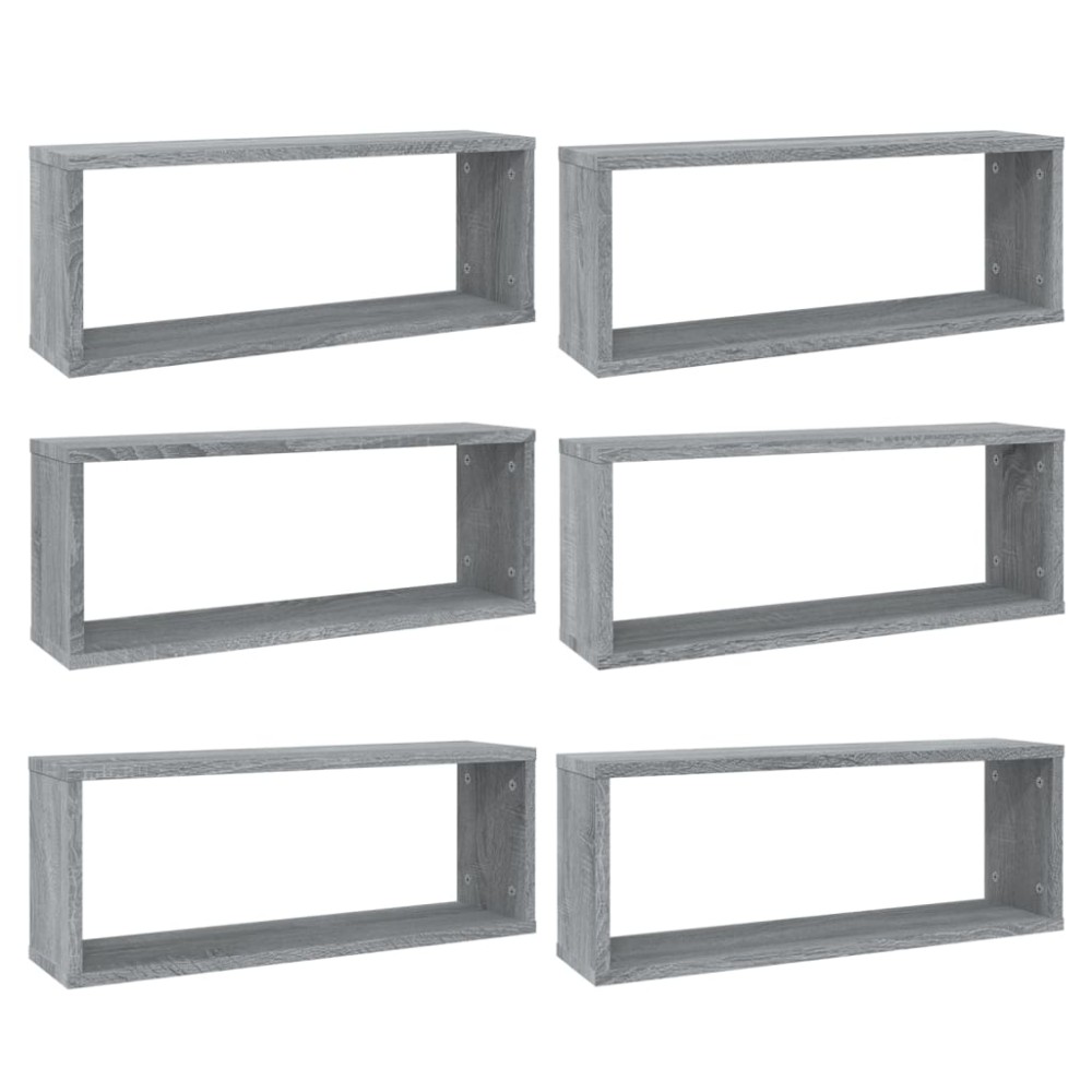 vidaXL Ραφιέρες Τοίχου Κύβος 6 τεμ Γκρι Sonoma 60x15x23 εκ. Επεξ. Ξύλο