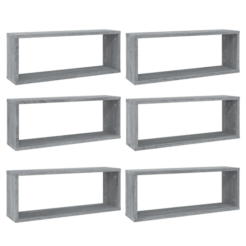 vidaXL Ραφιέρες Τοίχου Κύβος 6 τεμ Γκρι Sonoma 60x15x23 εκ. Επεξ. Ξύλο