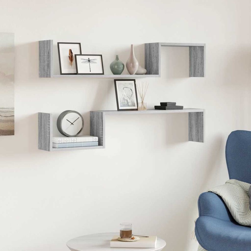 vidaXL Ράφια Τοίχου 2 τεμ. Γκρι Sonoma 100x15x20 εκ. από Επεξεργ. Ξύλο