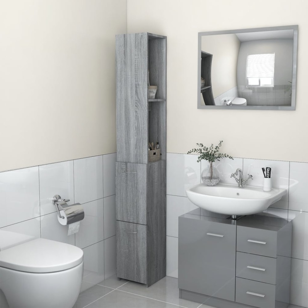 vidaXL Ντουλάπι Μπάνιου Γκρι Sonoma 25x26,5x170 εκ. Επεξεργασμένο Ξύλο
