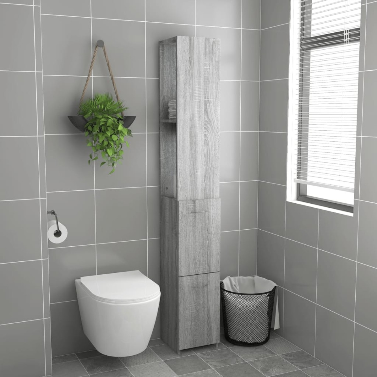 vidaXL Ντουλάπι Μπάνιου Γκρι Sonoma 25x26,5x170 εκ. Επεξεργασμένο Ξύλο