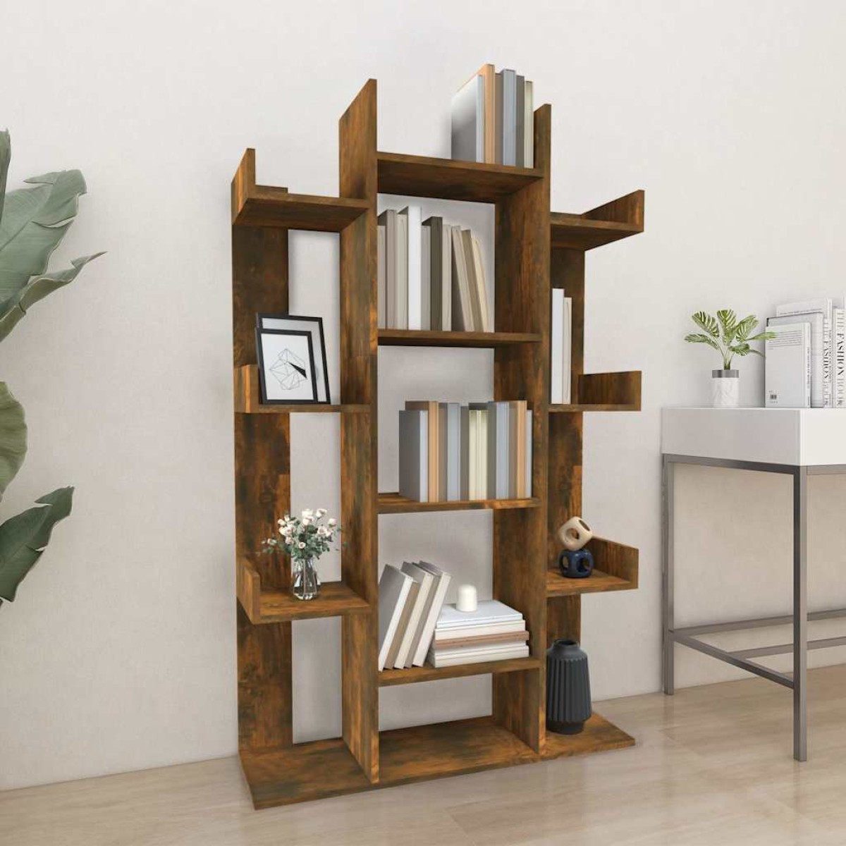 vidaXL Βιβλιοθήκη Καπνιστή Δρυς 86x25,5x140 εκ. από Επεξεργασμένο Ξύλο