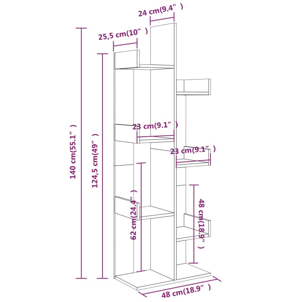 vidaXL Βιβλιοθήκη Γκρι Sonoma 48x25,5x140 εκ. από Επεξεργασμένο Ξύλο