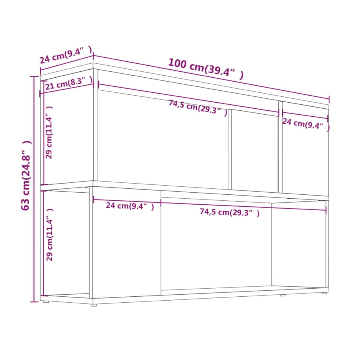 vidaXL Βιβλιοθήκη Γκρι Sonoma 100 x 24 x 63 εκ. από Επεξεργασμένο Ξύλο