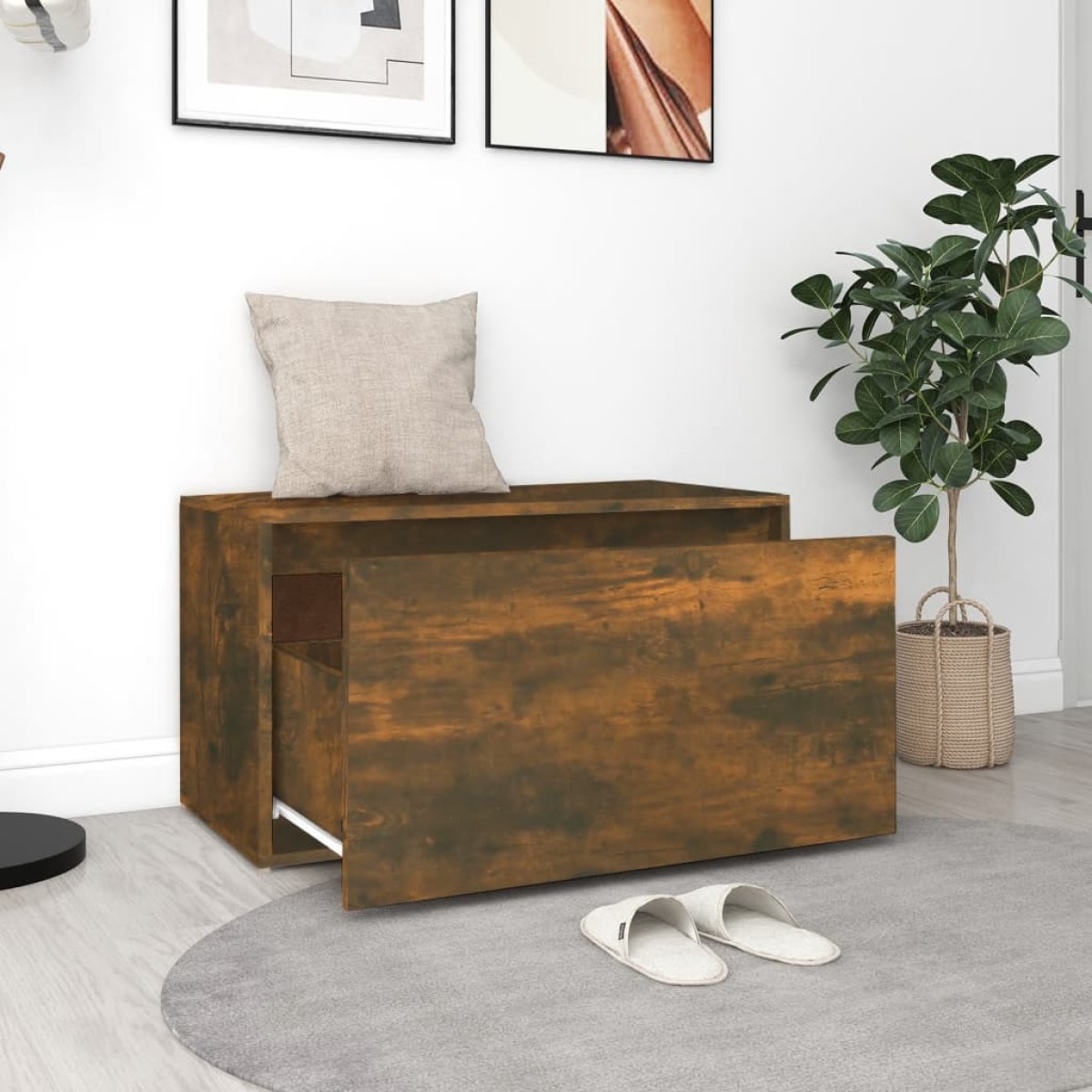 816047 vidaXL Πάγκος Χολ Καπνιστή Δρυς 80x40x45 εκ. από Επεξεργ. Ξύλο