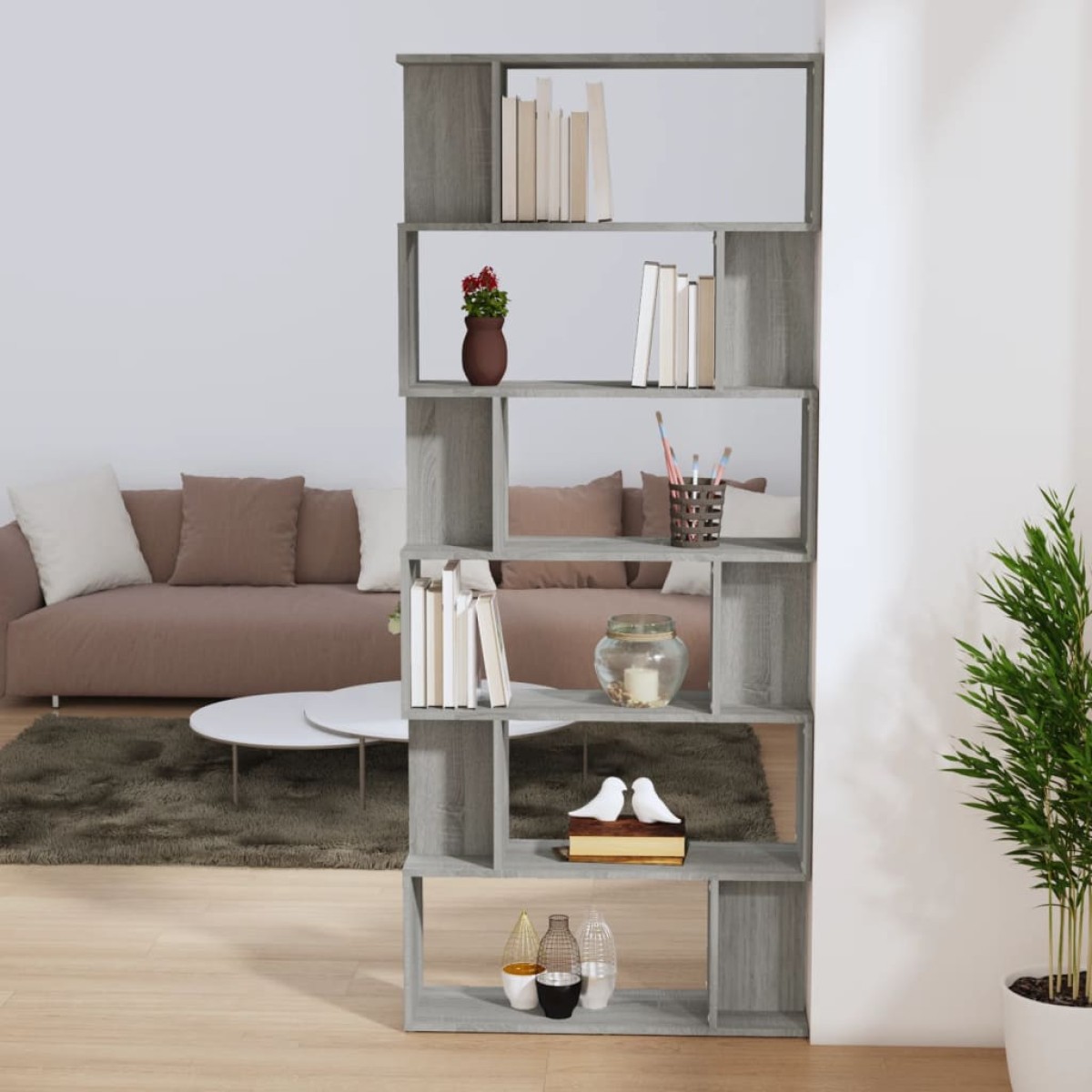 vidaXL Βιβλιοθήκη/Διαχωρ. Χώρου Γκρι Sonoma 80x24x192 εκ Επεξεργ. Ξύλο
