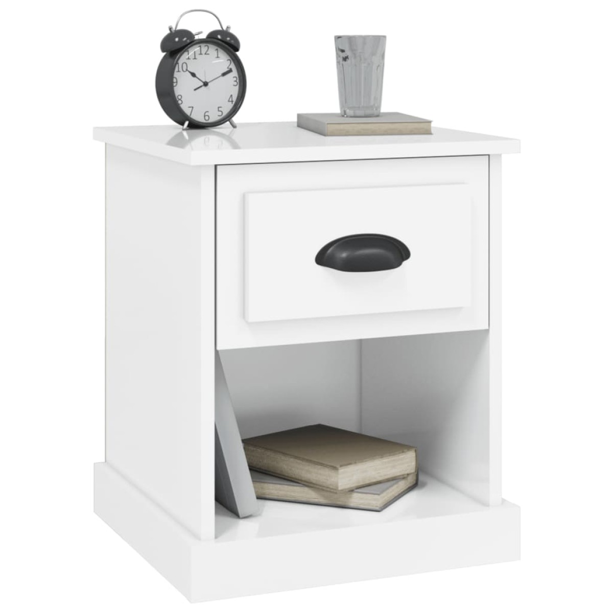 vidaXL Κομοδίνο Γυαλ. Λευκό 39x39x47,5 εκ. από Επεξεργασμένο Ξύλο