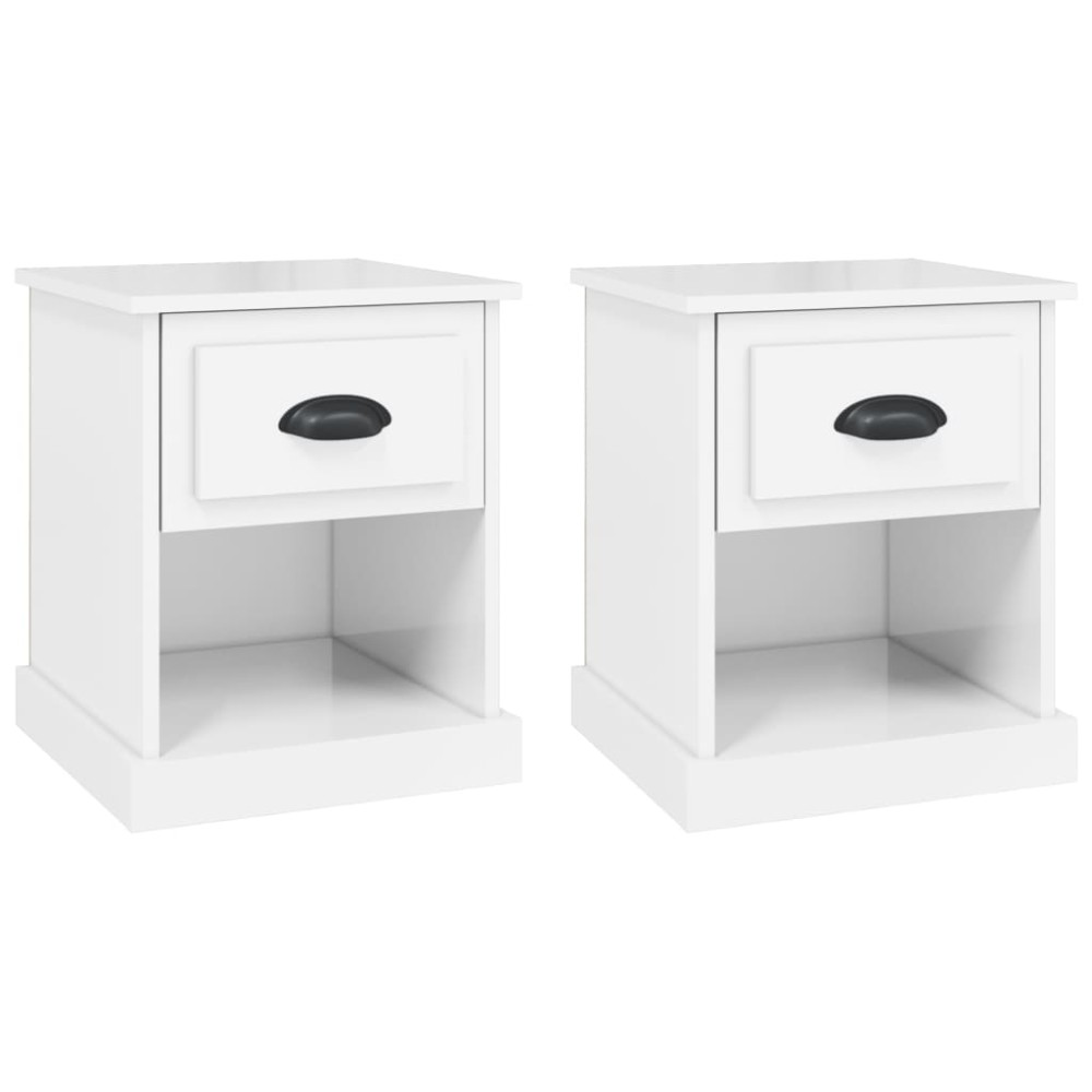 vidaXL Κομοδίνα 2 τεμ. Γυαλ. Λευκό 39x39x47,5 εκ. Επεξεργασμένο Ξύλο