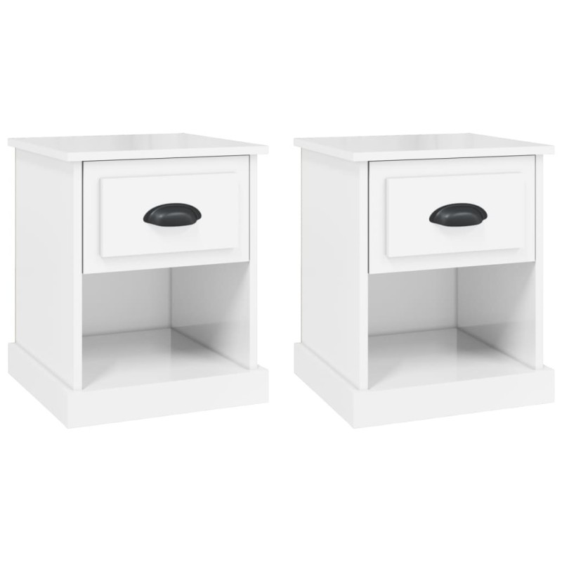 vidaXL Κομοδίνα 2 τεμ. Γυαλ. Λευκό 39x39x47,5 εκ. Επεξεργασμένο Ξύλο